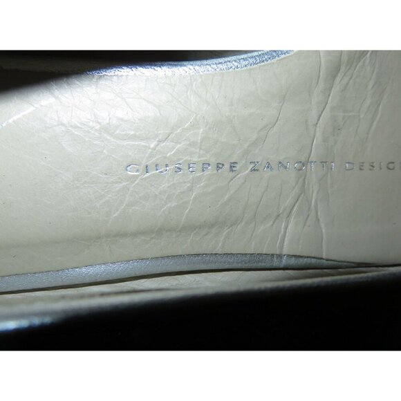 Giuseppe Zanotti Silver Metallic Italian Leather Studded Adorned  Espadrilles 7 - Picture 9 of 10